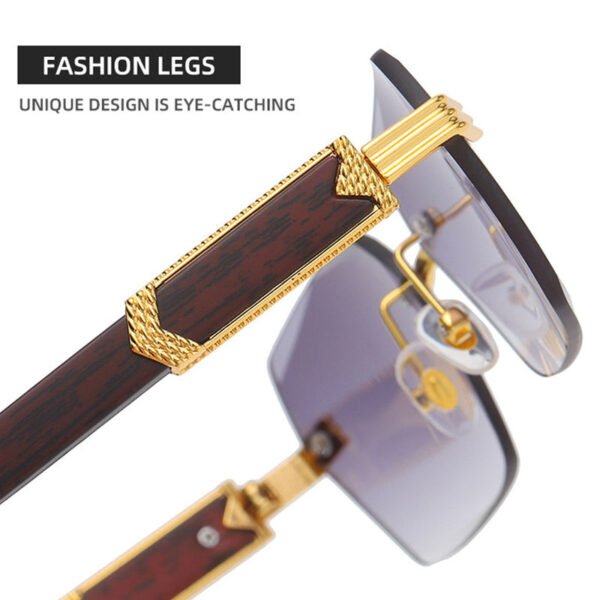 Square Frame Eyeglasses Uv400 Polygon Fashion Wood Grain Frameless Summer Blue Sunglasses