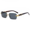 Square Frame Eyeglasses Uv400 Polygon Fashion Wood Grain Frameless Summer Blue Sunglasses