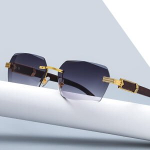 Square Frame Eyeglasses Uv400 Polygon Fashion Wood Grain Frameless Summer Blue Sunglasses