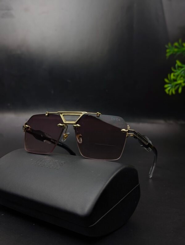 PXL_20251029_142348663.PORTRAIT-scaled Dita Luxury Rimless Sunglasses – Gold Frame Brown Gradient